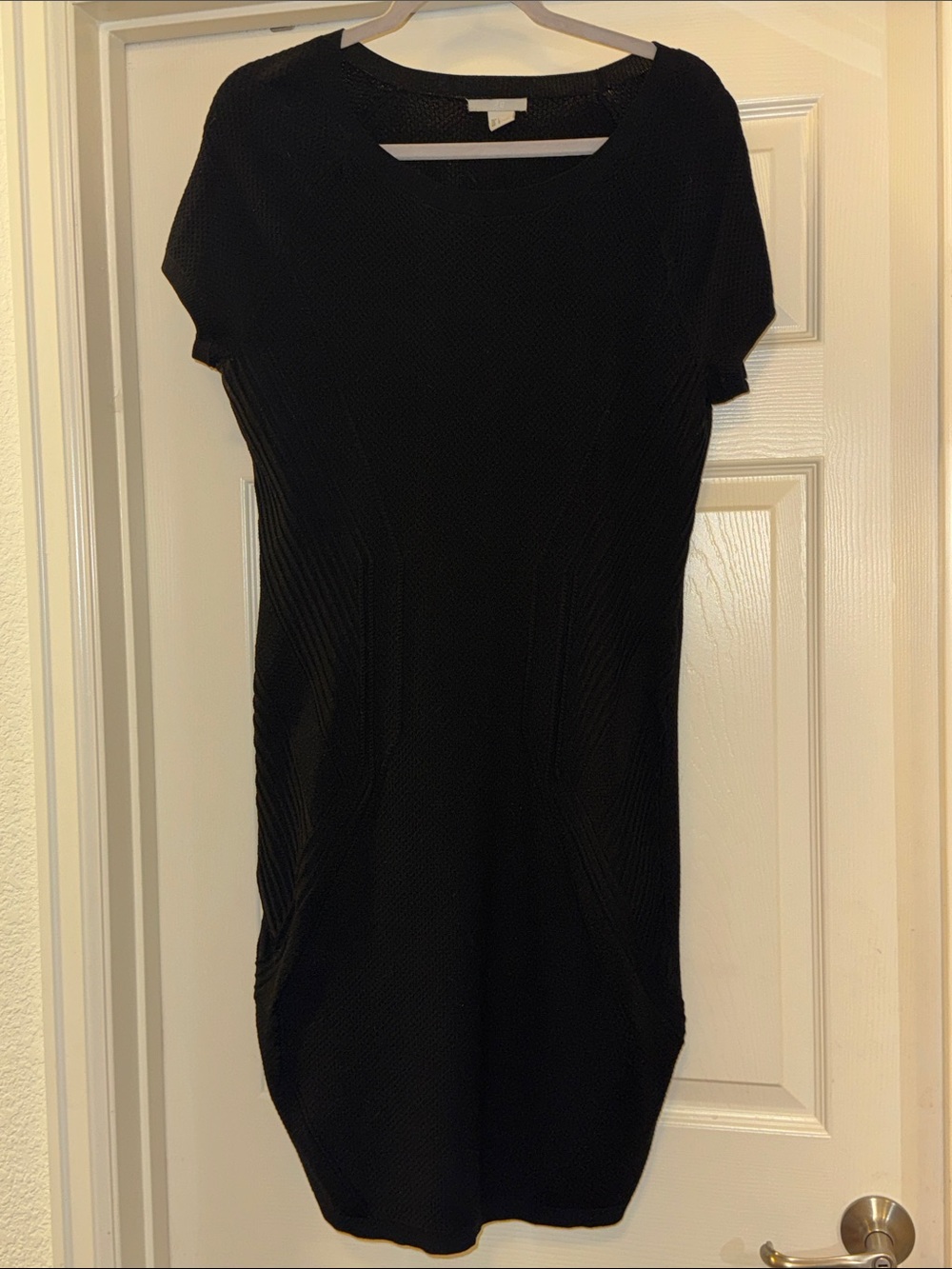 H&M Black Short-Sleeve Textured Mini Dress